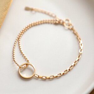 NEW Gold 925 Sterling Silver Circle Chain Bracelet